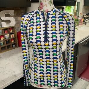 Kinona Golf Under Over Top UPF 50+ 1/4 Zip Long Sleeve Mod Dot Women’s XS New